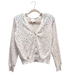 Cinq a Sept Nancy Cotton Wool Sequin Cardigan Sweater Holiday Party White Sz M